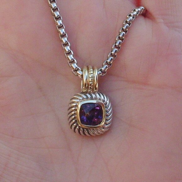 Retired David Yurman Albion Amethyst Enhancer Pendan w/Chain - 14K/925 - Picture 4 of 12